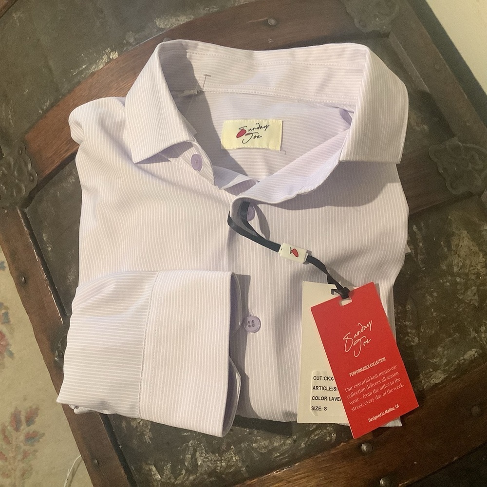 Sunday Joe Men's Lavender Stripped Dress Shirt Sz Small NWT